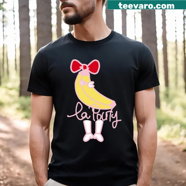 Black T-shirt with playful pouty bananas graphic and bold text
