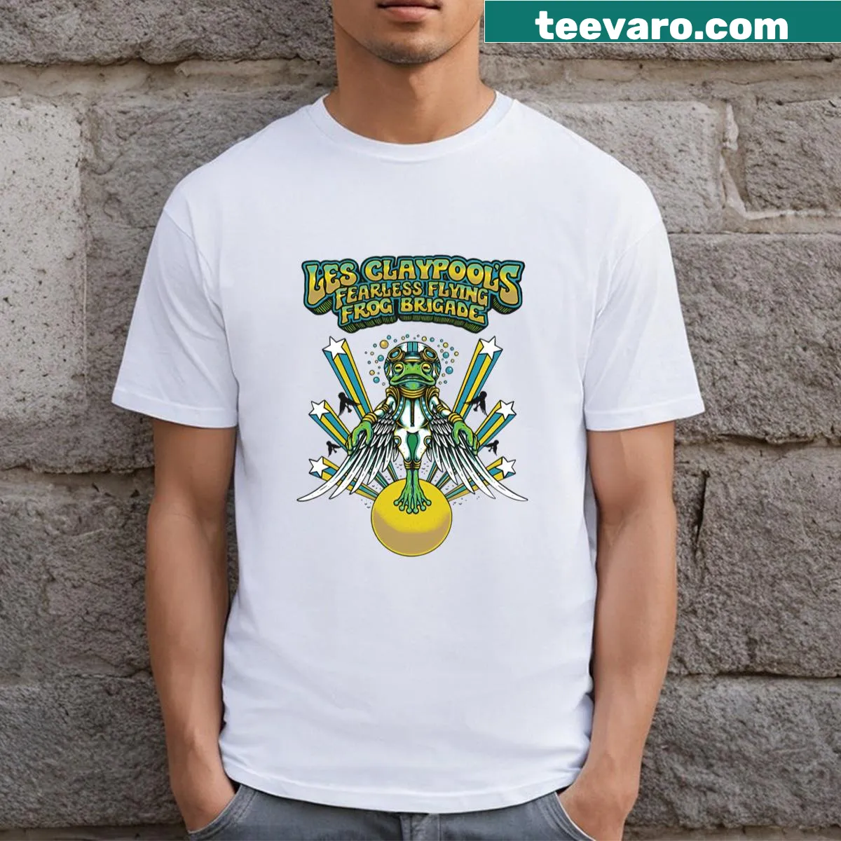 Illustrated T-shirt featuring Les Claypool's Star Frog design — on a men's t-shirt