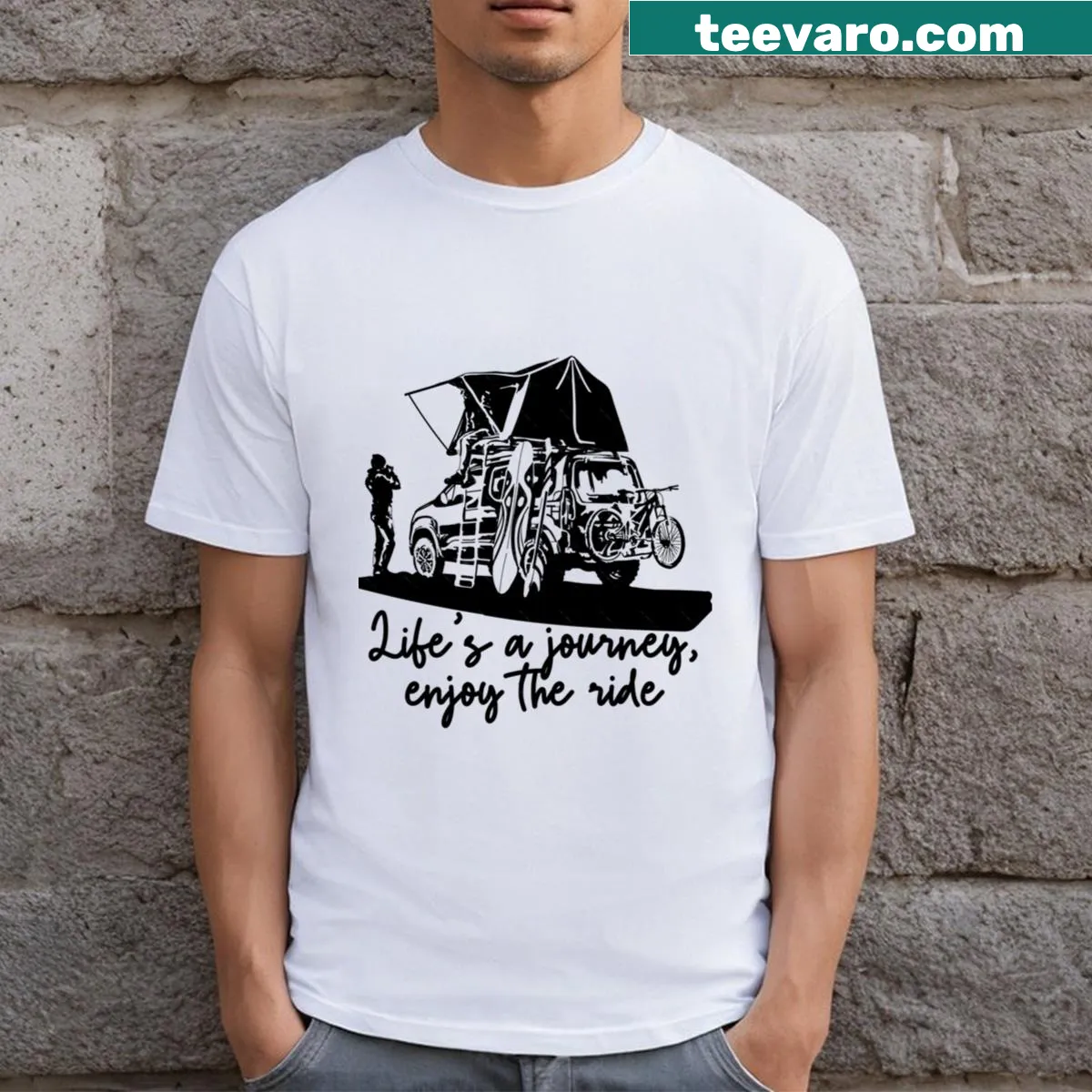 Inspirational T-shirt with 'Life's A Journey Enjoy The Ride' typography — on a men's t-shirt