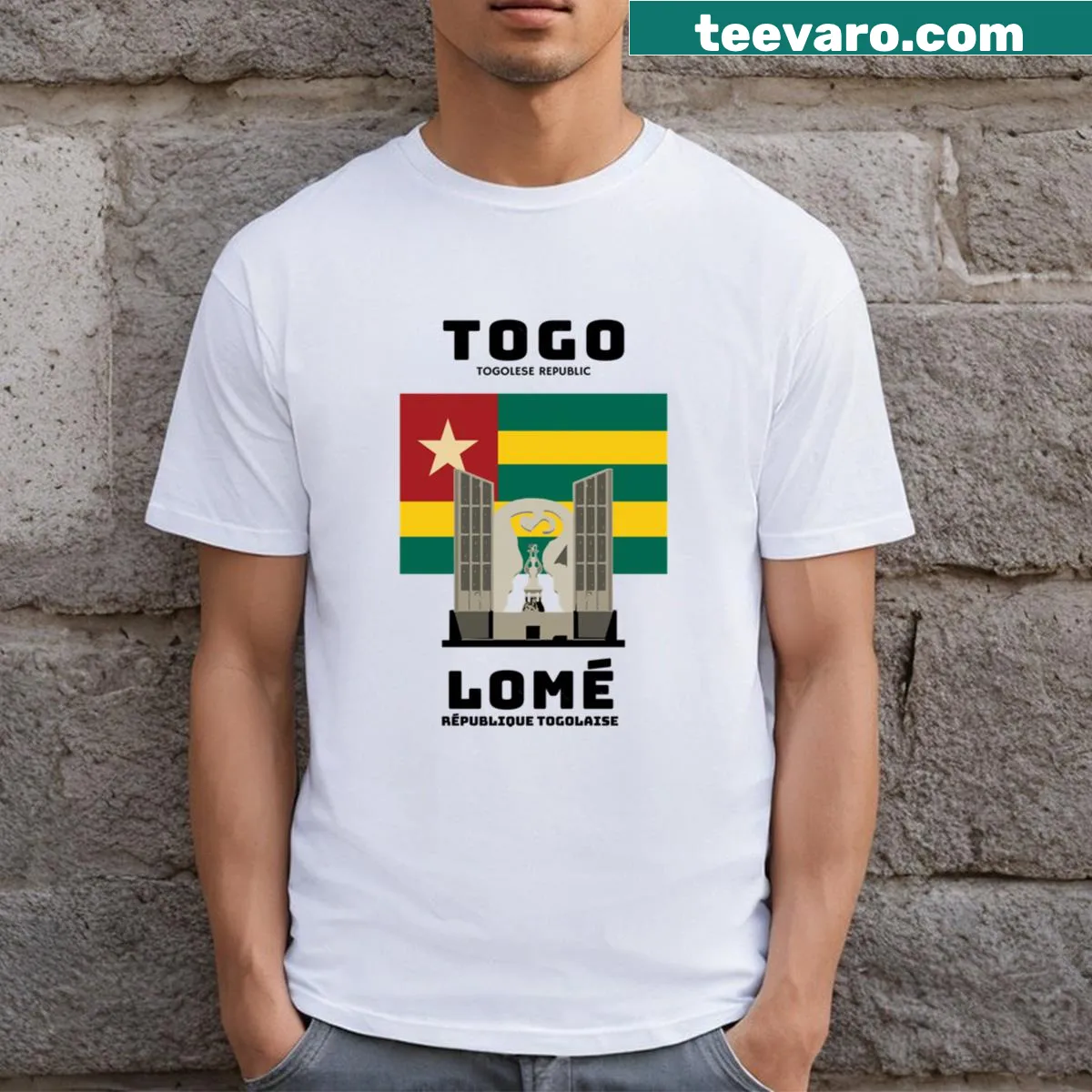Travel-themed T-shirt featuring a design about Togo — on a men's t-shirt