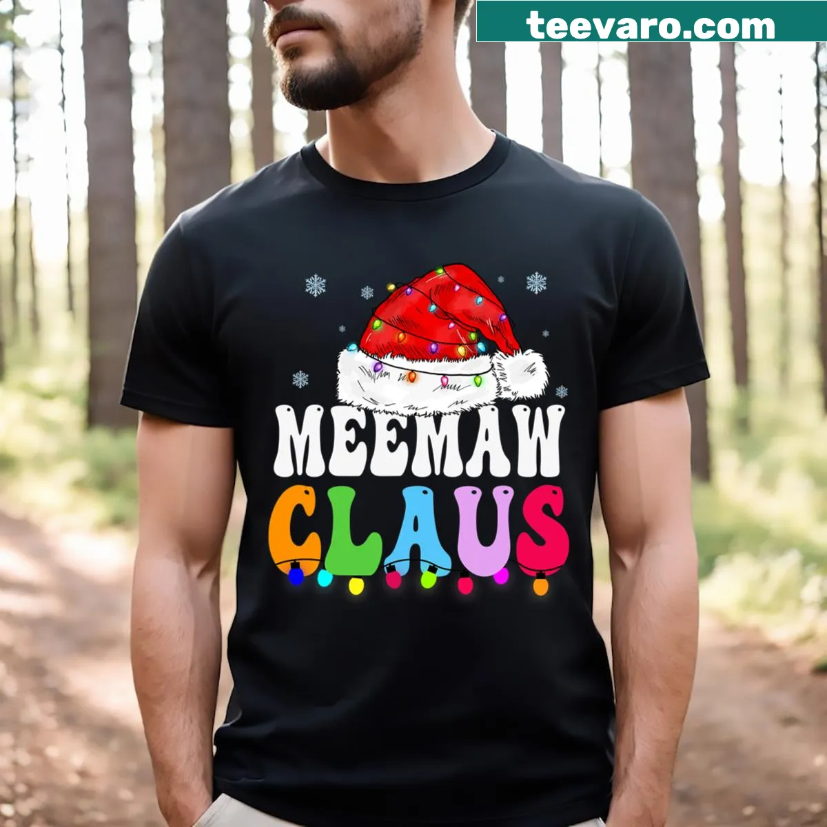 Funny cartoon Meemaw Claus t-shirt for Christmas festivities — on a men's t-shirt