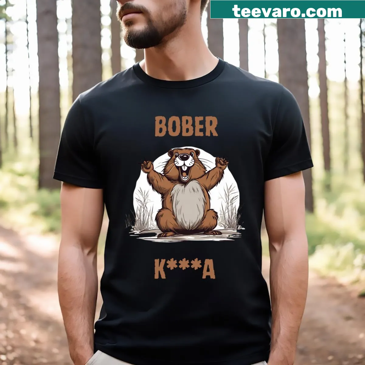 Cartoon beaver design suggesting a whimsical meeting theme — on a men's t-shirt