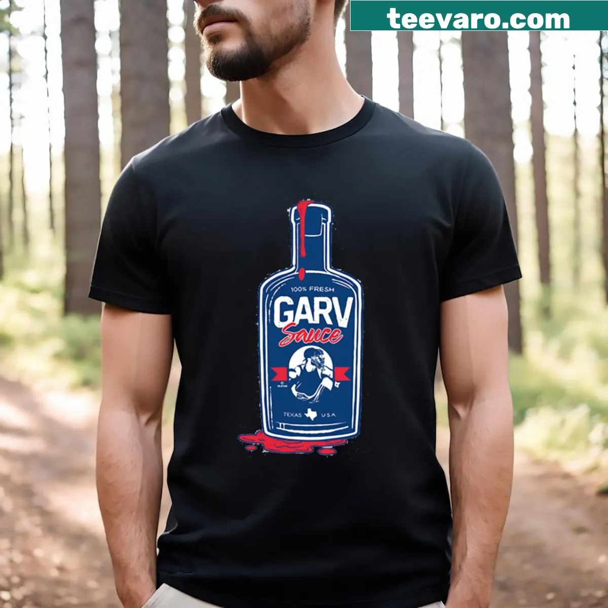 T-shirt featuring 'Garv Sauce' for Mitch Garver fans and food lovers — on a men's t-shirt