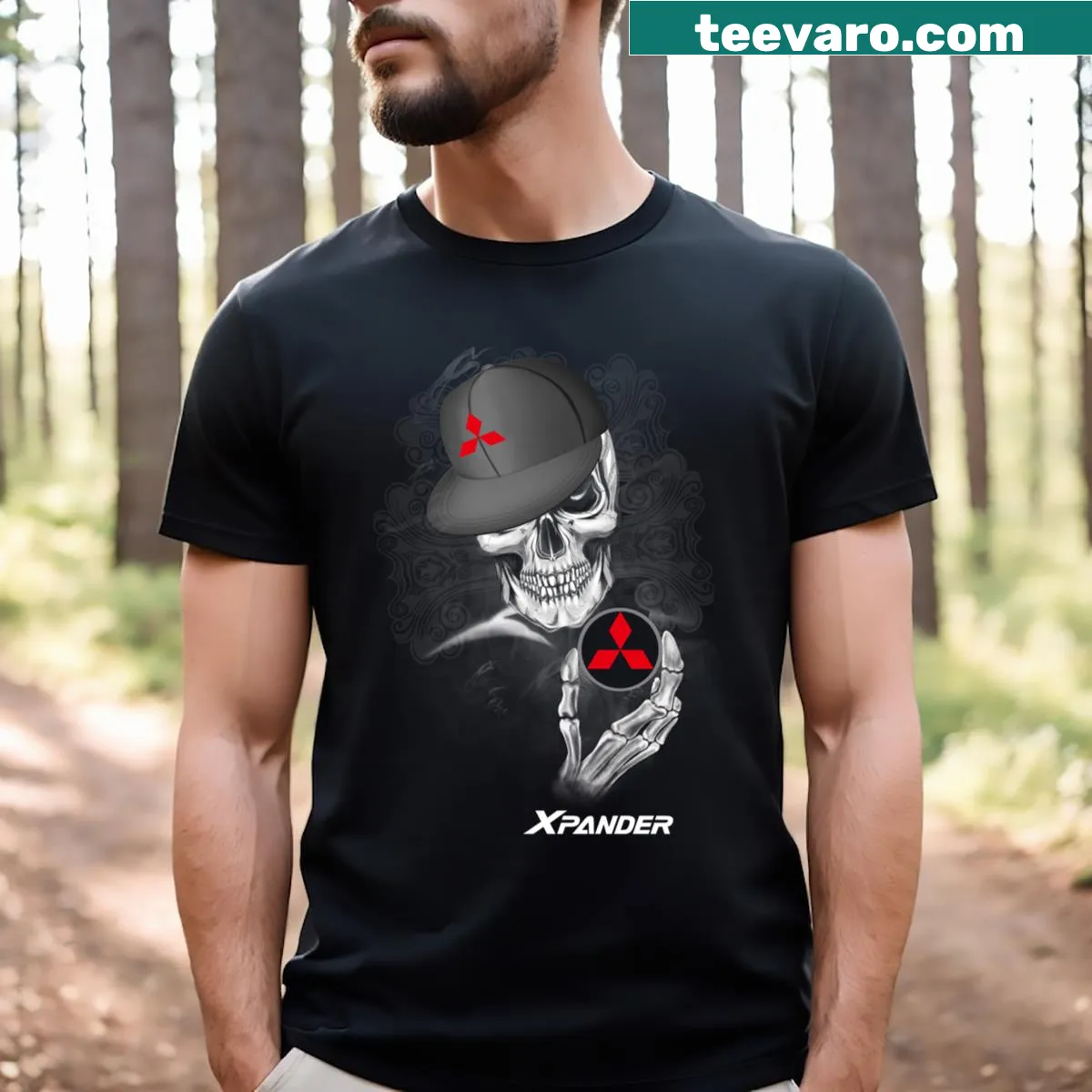 Illustration of Mitsubishi Xpander on a vehicle-themed t-shirt — on a men's t-shirt