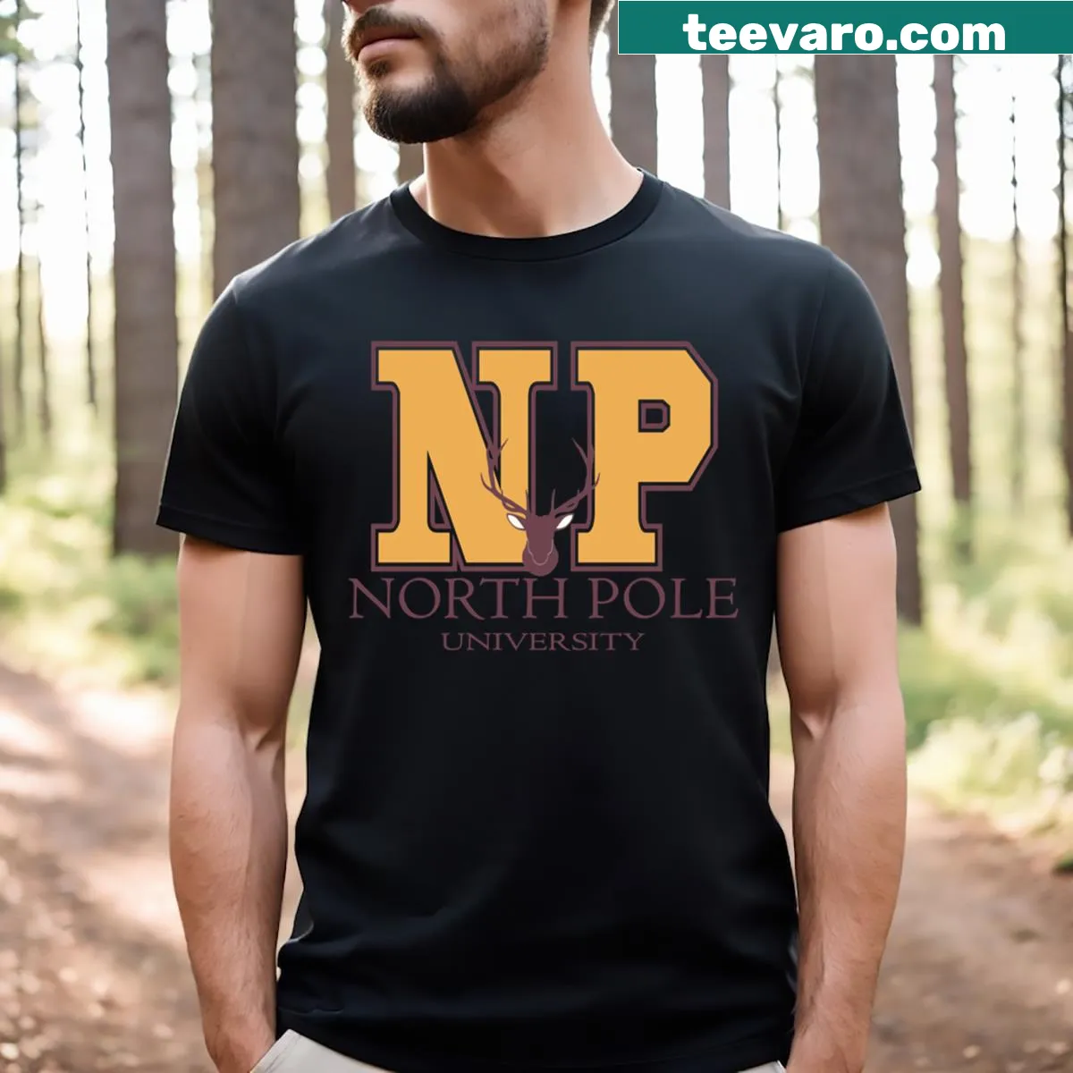 T-shirt with illustration of North Pole University — on a men's t-shirt