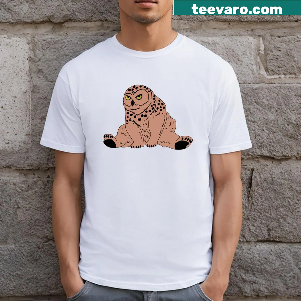 Cute owlbear cub cartoon design on a funny T-shirt for animal lovers — on a men's t-shirt