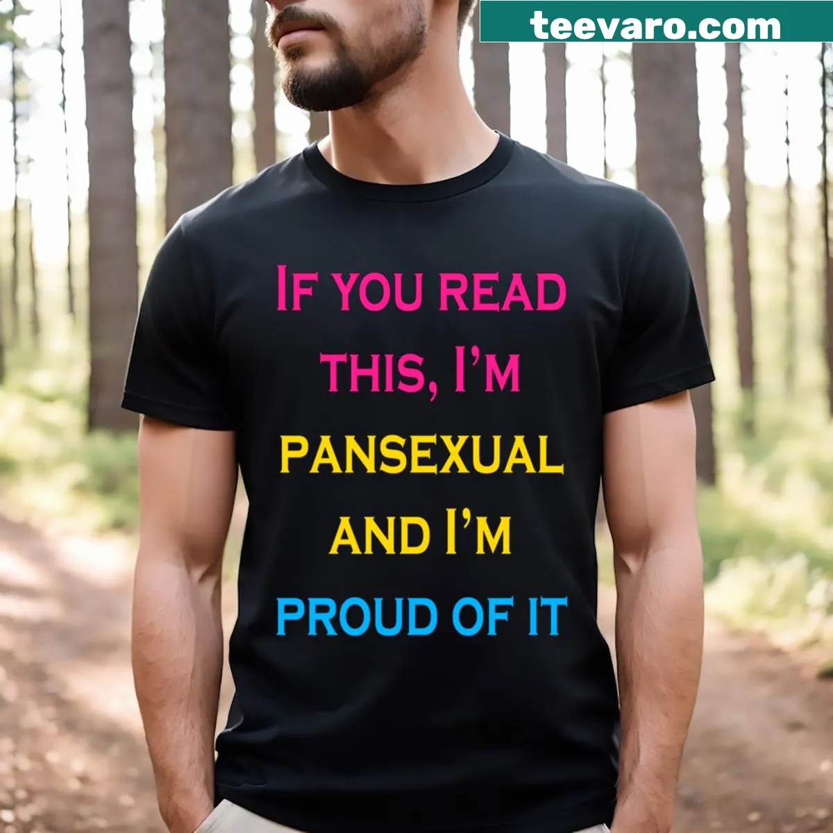 Bold pansexual pride flag on a T-shirt without background — on a men's t-shirt