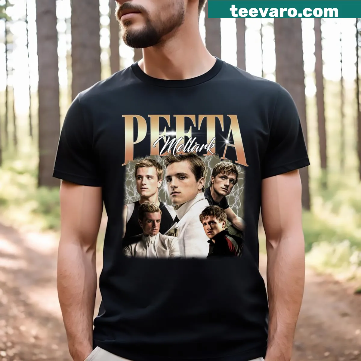 Vintage t-shirt featuring Peeta Mellark graphic from The Hunger Games — on a men's t-shirt