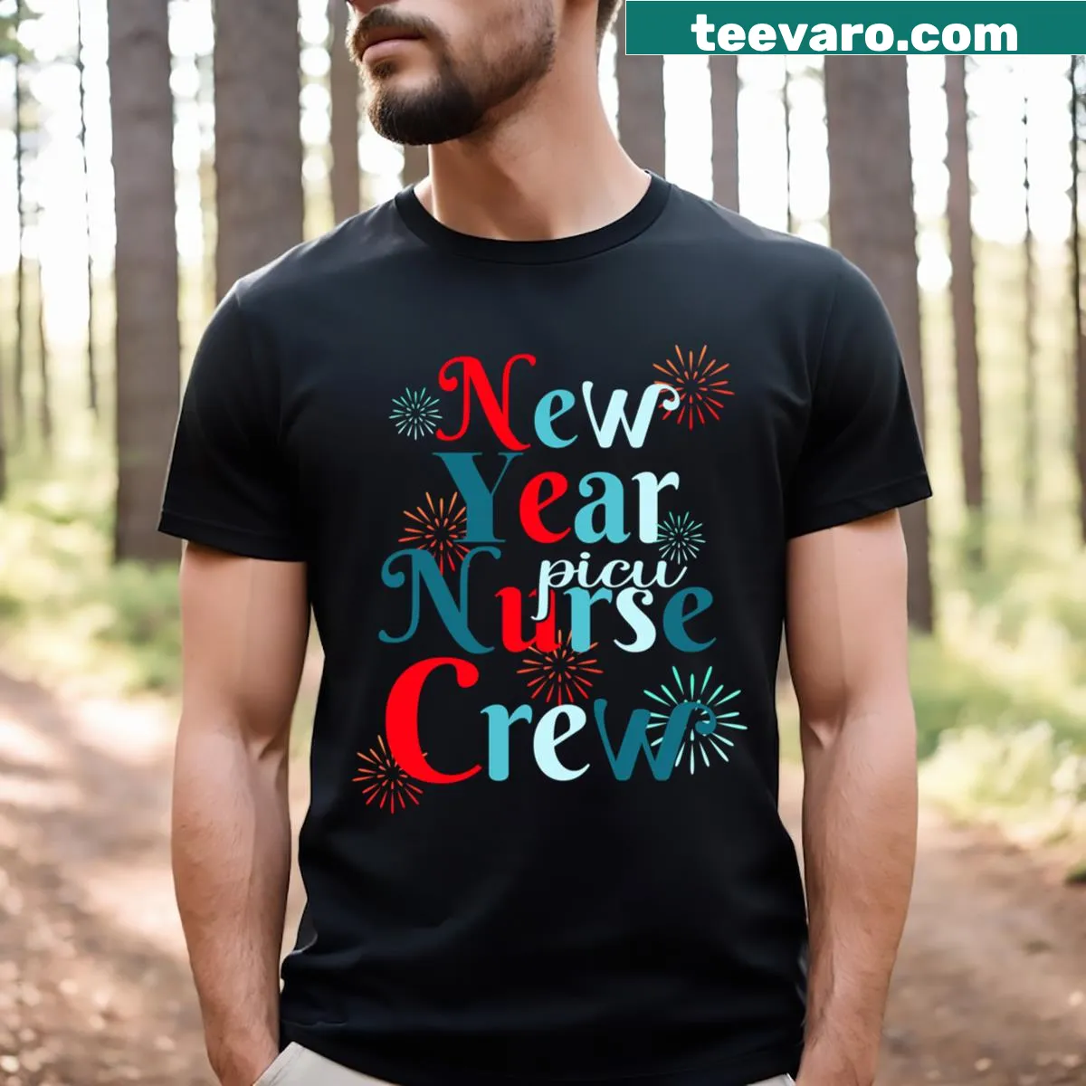 Typography design celebrating PICU nurses for New Year 2024 on a T-shirt. — on a men's t-shirt