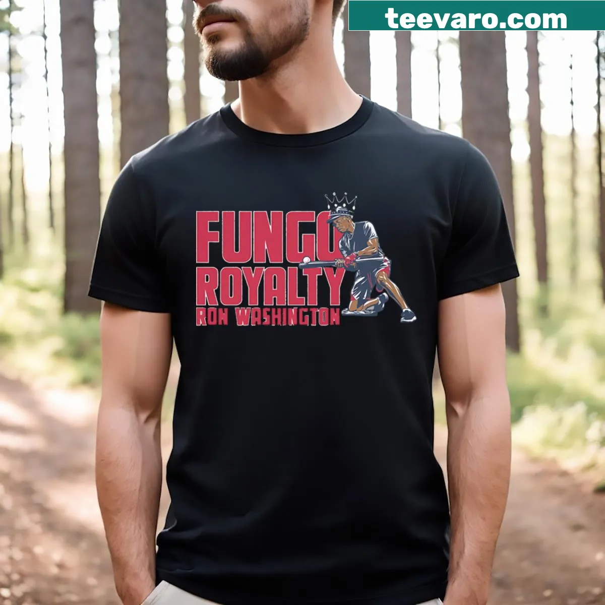 Illustrative Ron Washington Fungo Royalty T-shirt design — on a men's t-shirt