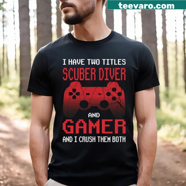 Scuba diver with gaming gear in an underwater graphic