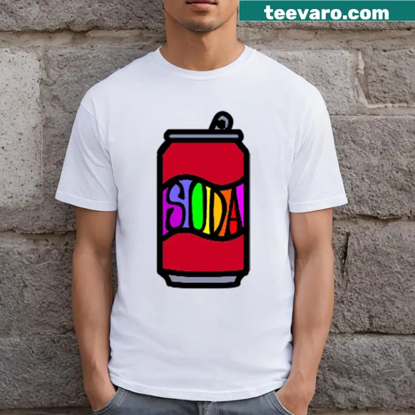 T-shirt featuring a playful illustration of a soda can