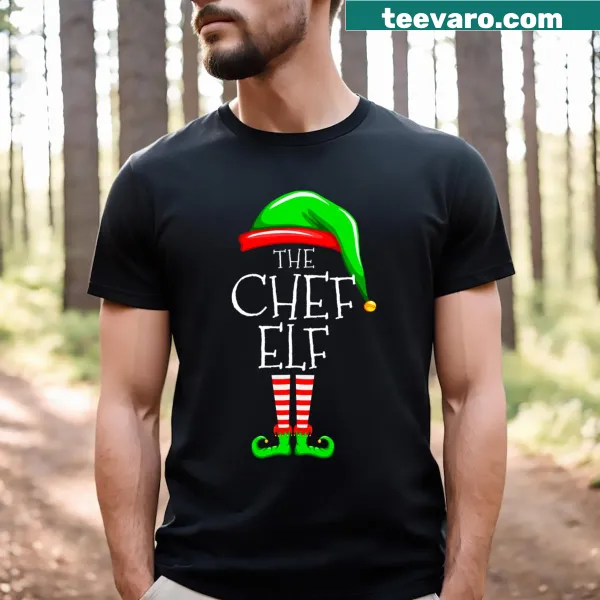 Christmas T-shirt featuring a chef elf design for family matching