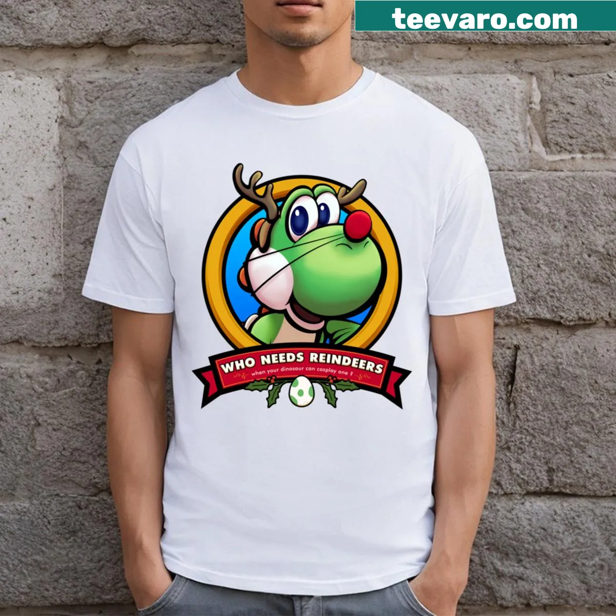 Cartoon Christmas steed graphic on a T-shirt — on a men's t-shirt