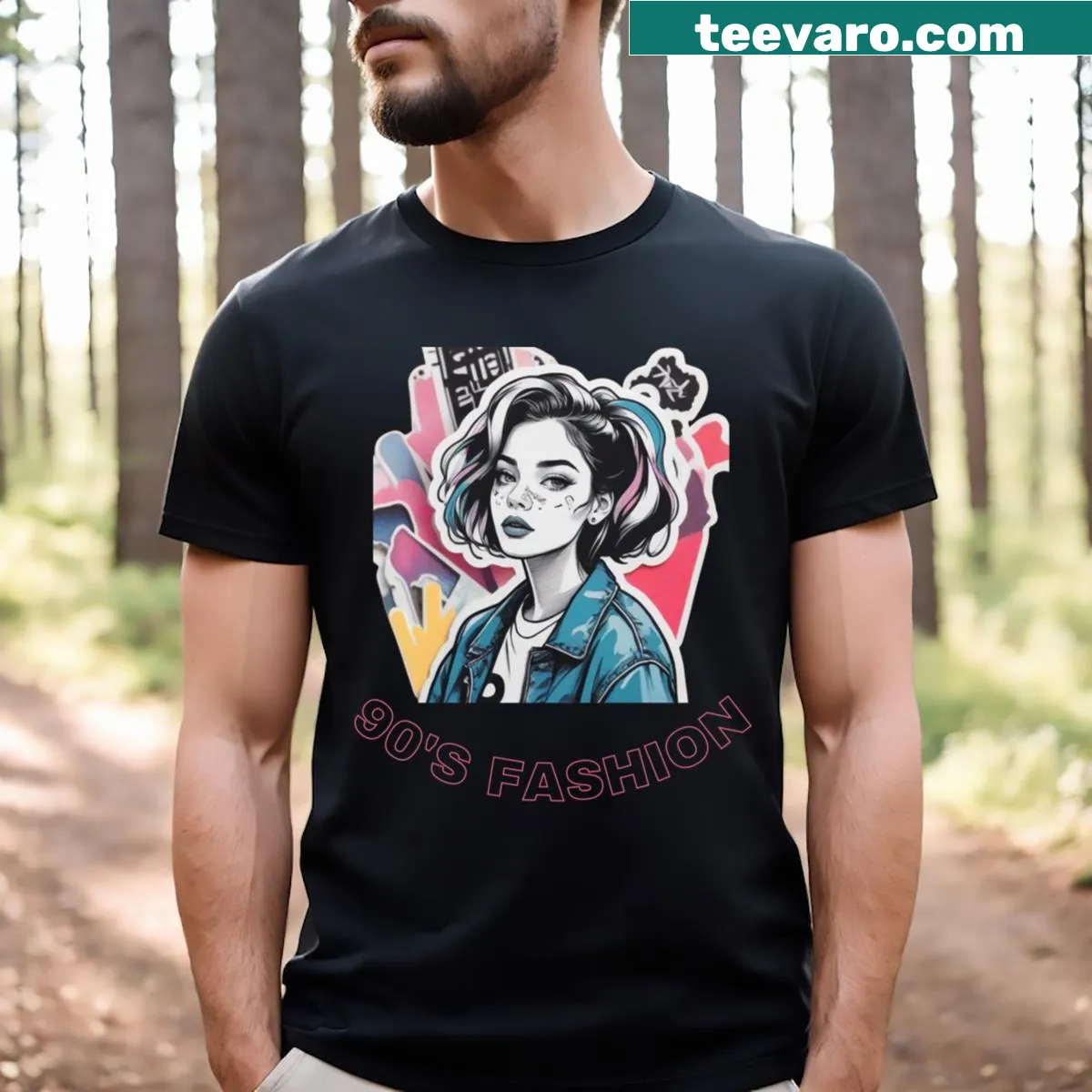 Retro T-shirt celebrating 90s fashion with nostalgic design elements — on a men's t-shirt