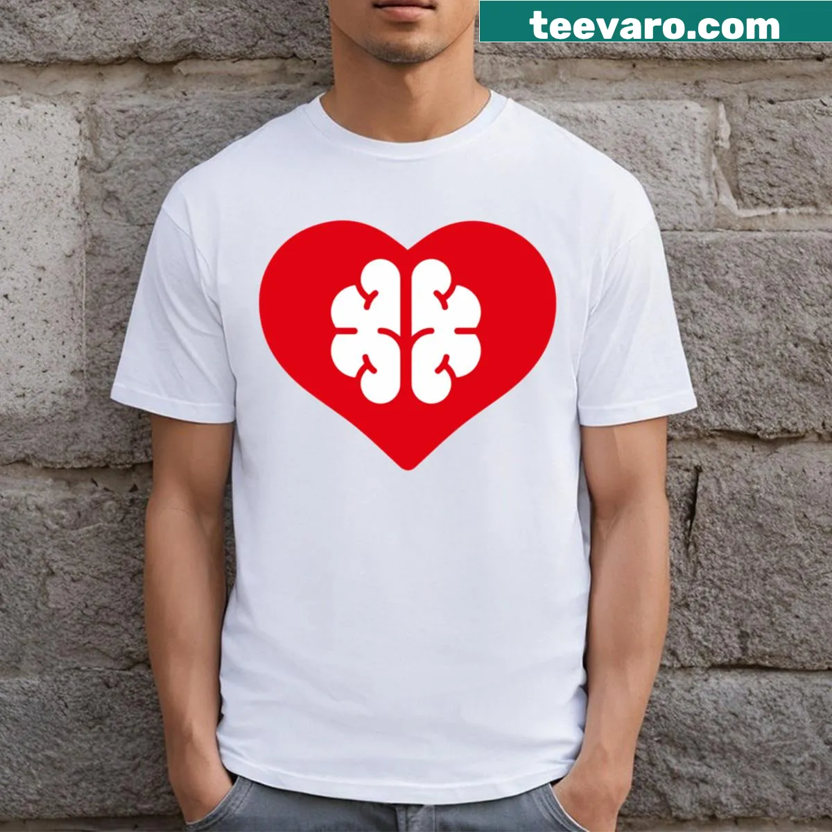 Brain and heart t-shirt depicting emotional and rational conflict — on a men's t-shirt