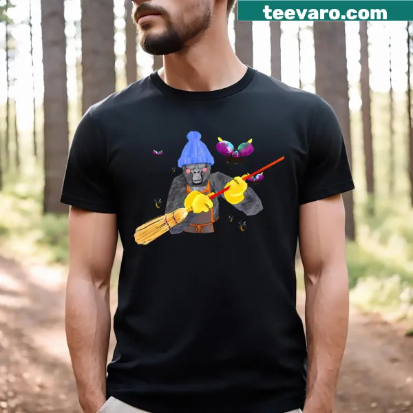 Graphic T-shirt featuring a playful gorilla character enjoying a VR game