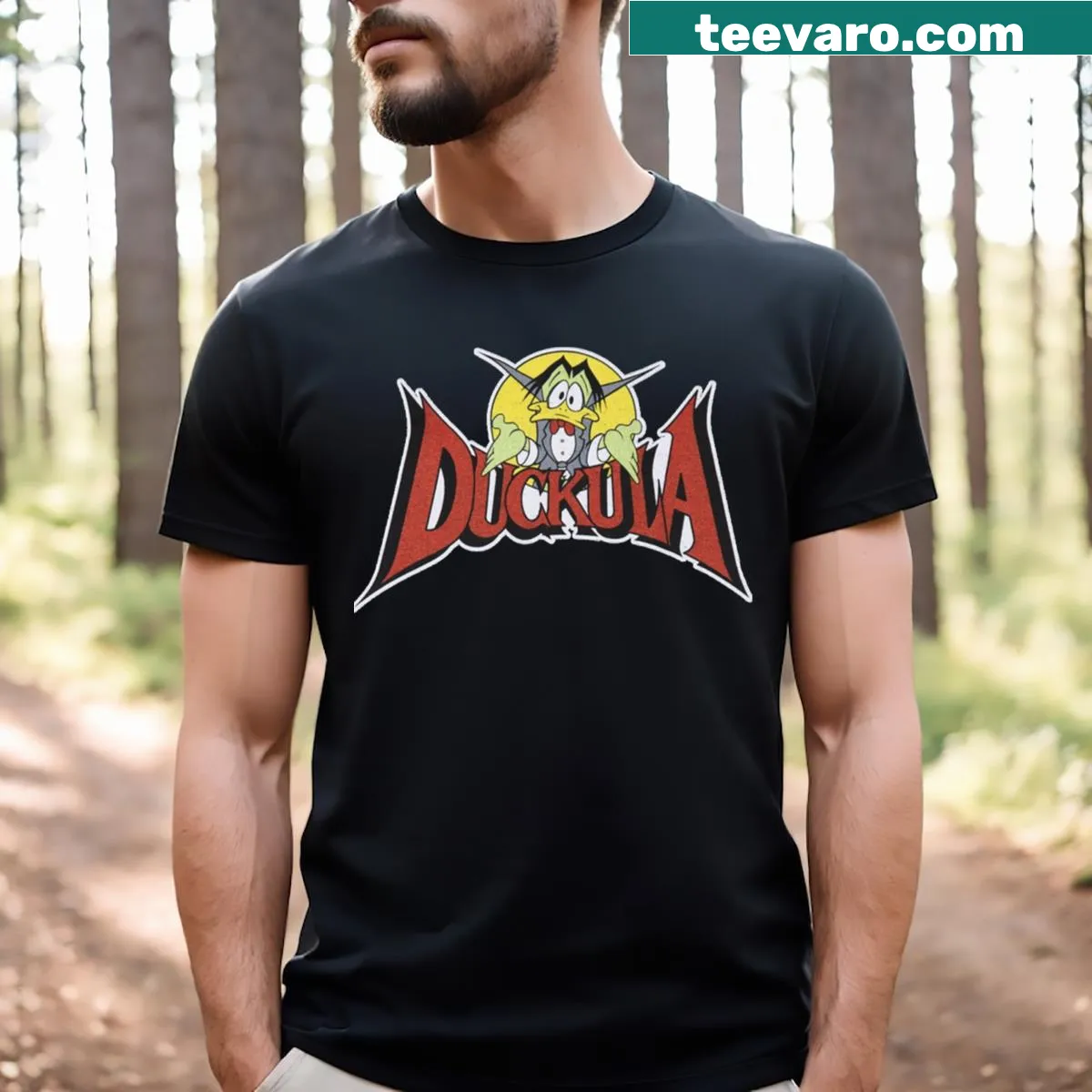 T-shirt featuring the Count Duckula logo — on a men's t-shirt