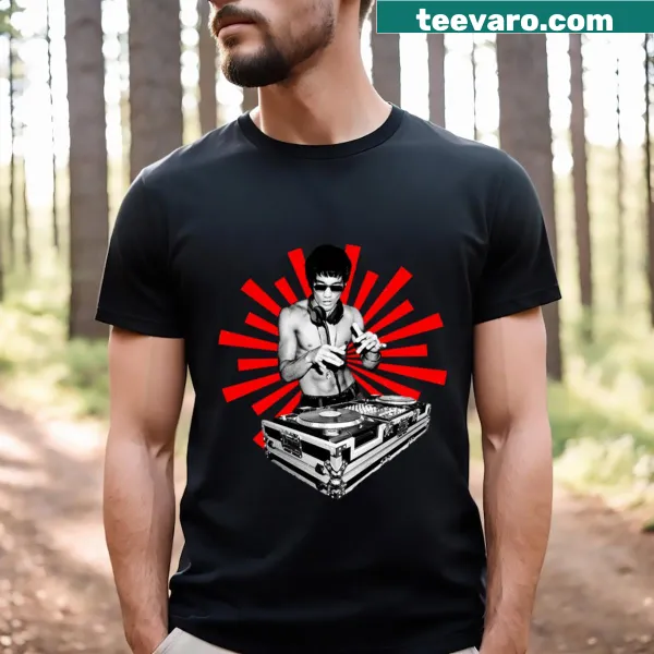 T-shirt featuring a playful DJ Bruce Lee graphic
