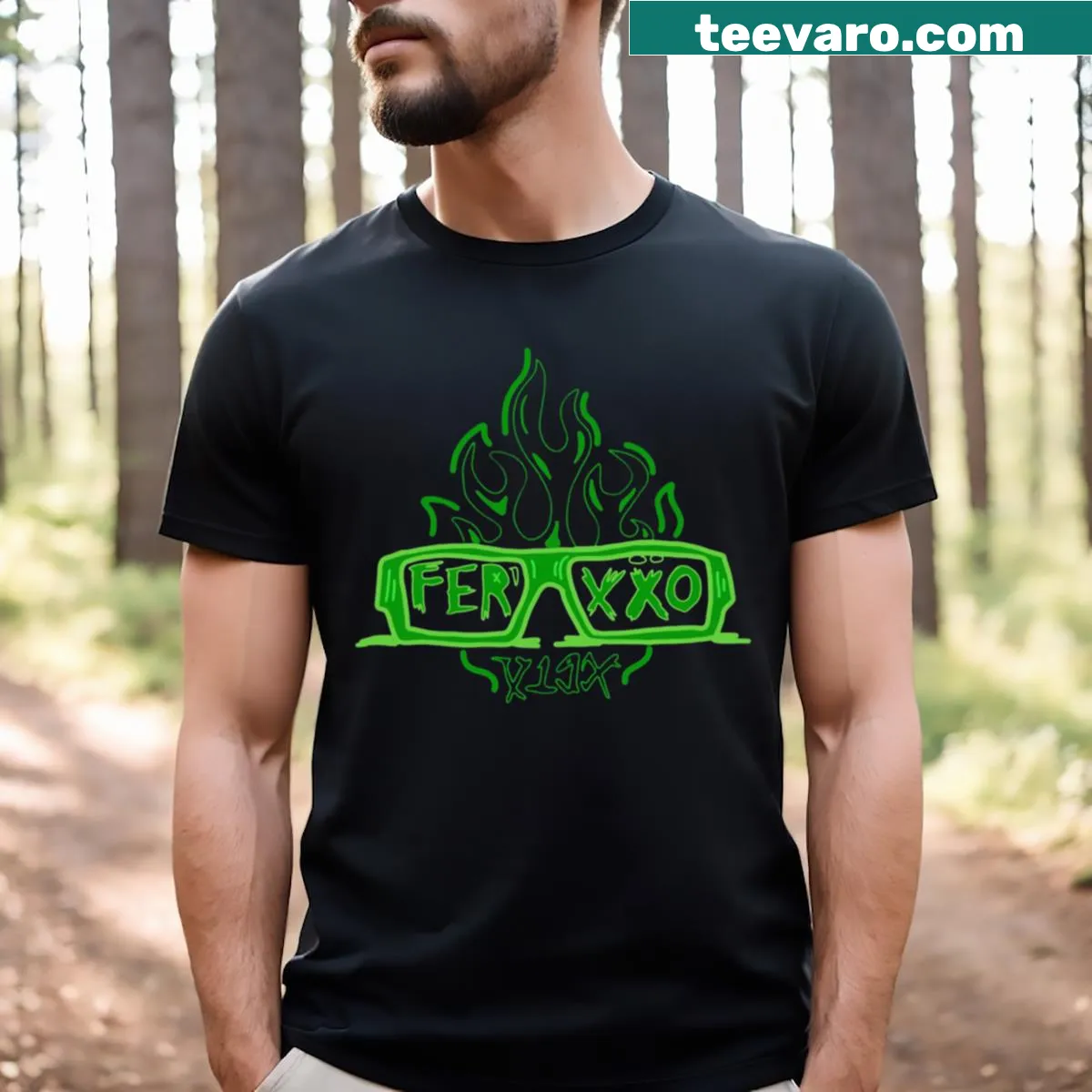 T-shirt with a Feid logo design featuring glasses — on a men's t-shirt