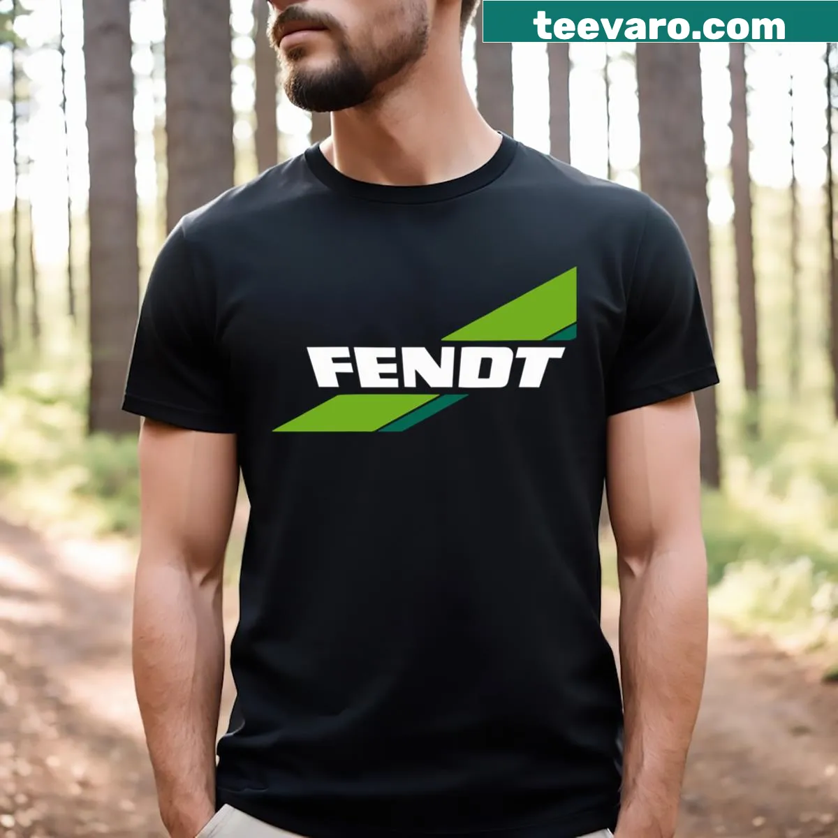 Essential T-shirt featuring the Fendt Tractors logo — on a men's t-shirt