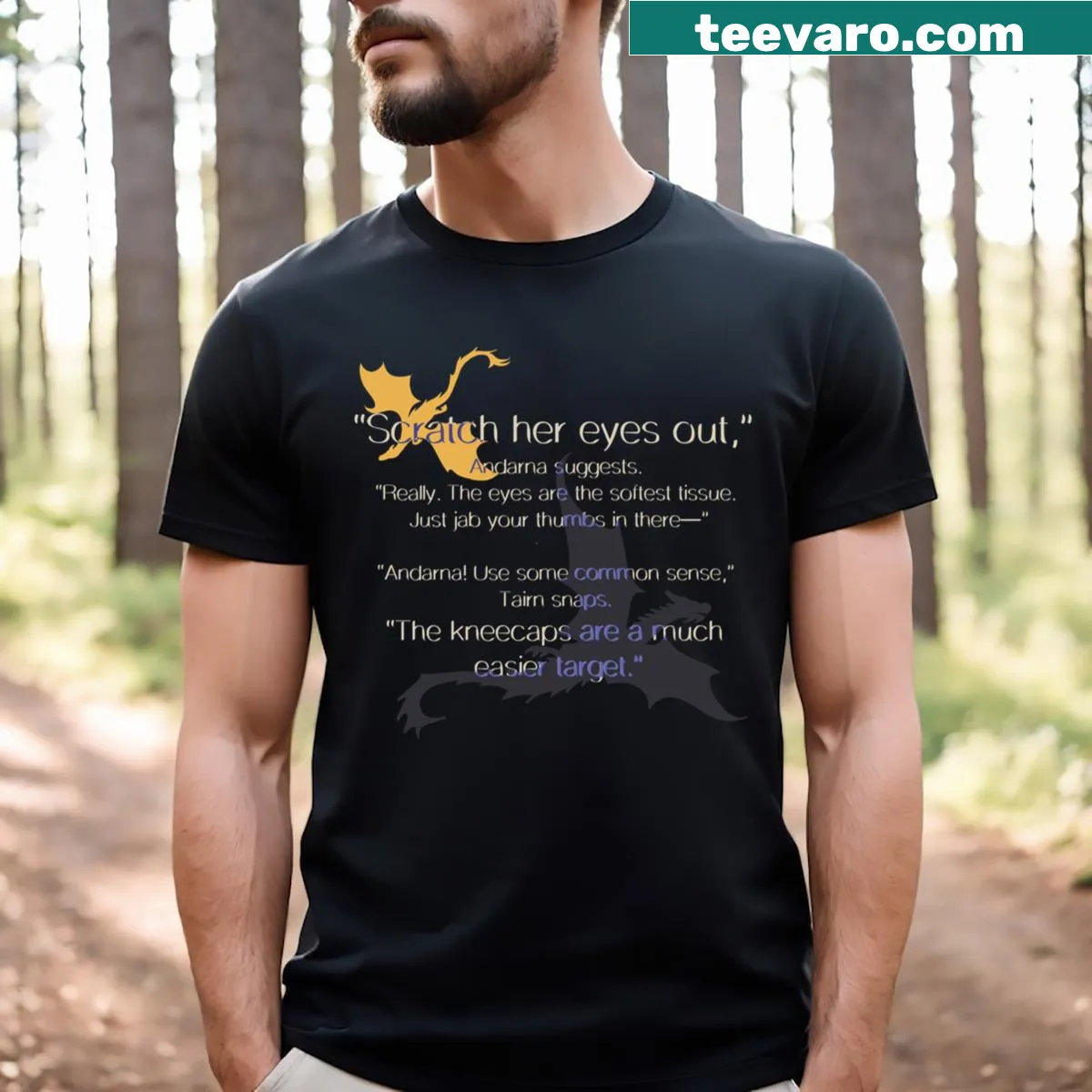 Quote from Fourth Wing featuring Andarna and Tairn on a T-shirt — on a men's t-shirt