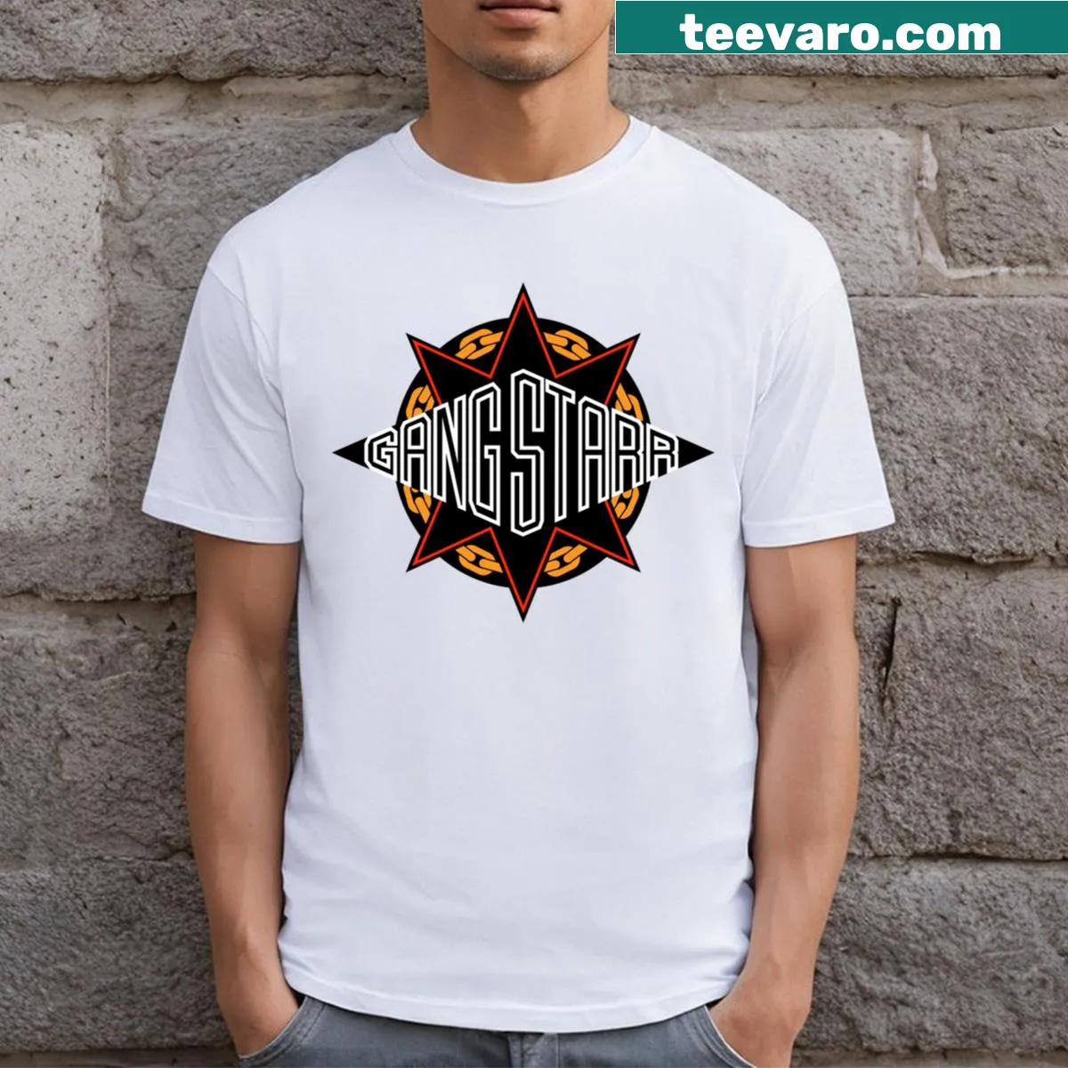 T-shirt featuring the iconic Gangstarr logo for hip-hop fans — on a men's t-shirt