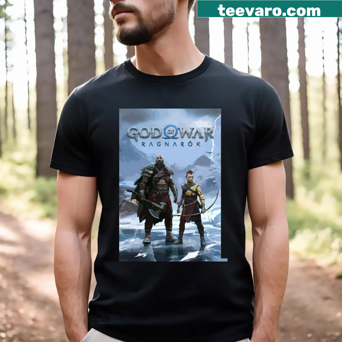 Vector art design inspired by God of War featuring mythological elements — on a men's t-shirt