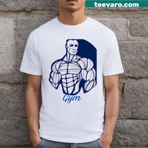 Inspirational bodybuilding logo t-shirt promoting fitness and strength