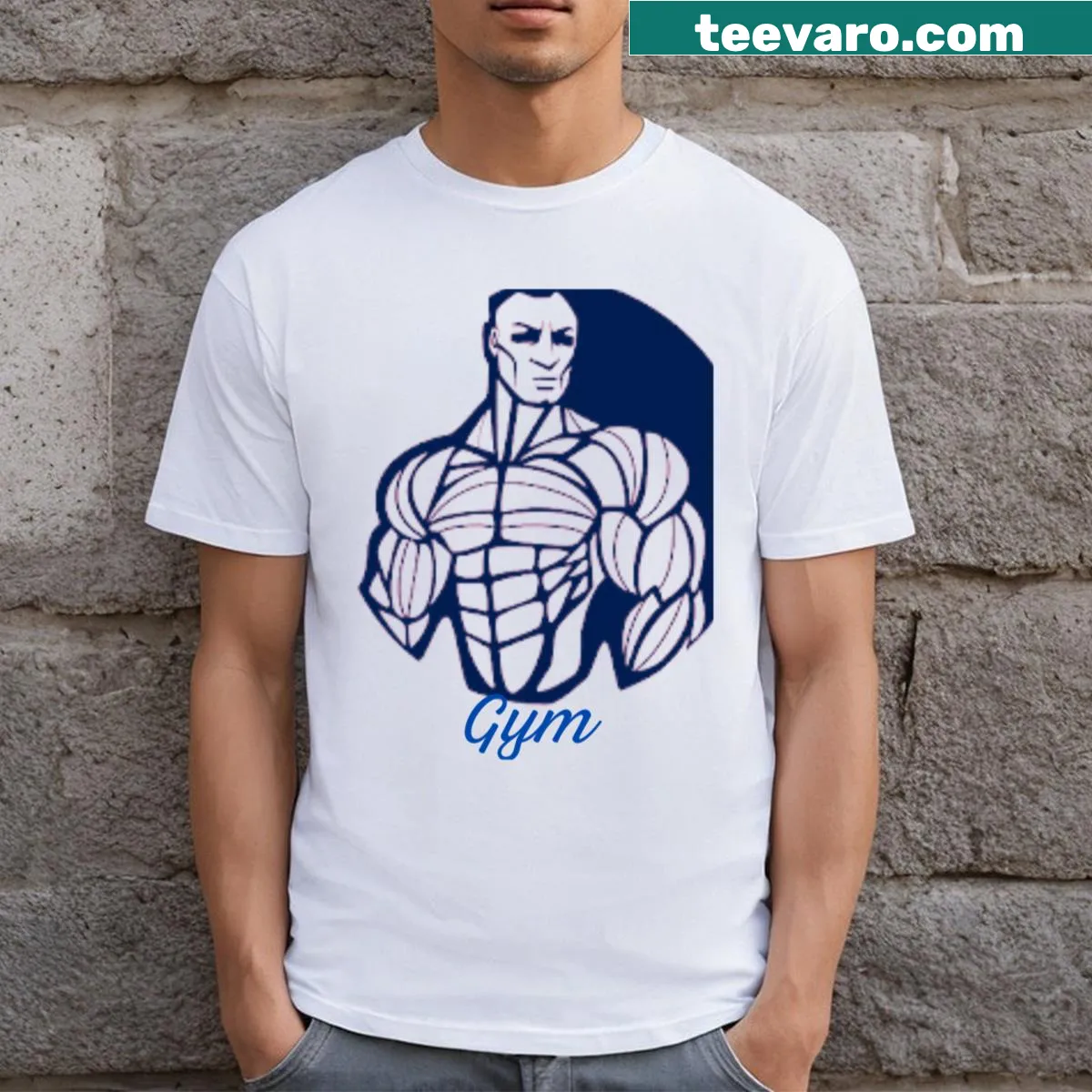 Inspirational bodybuilding logo t-shirt promoting fitness and strength — on a men's t-shirt