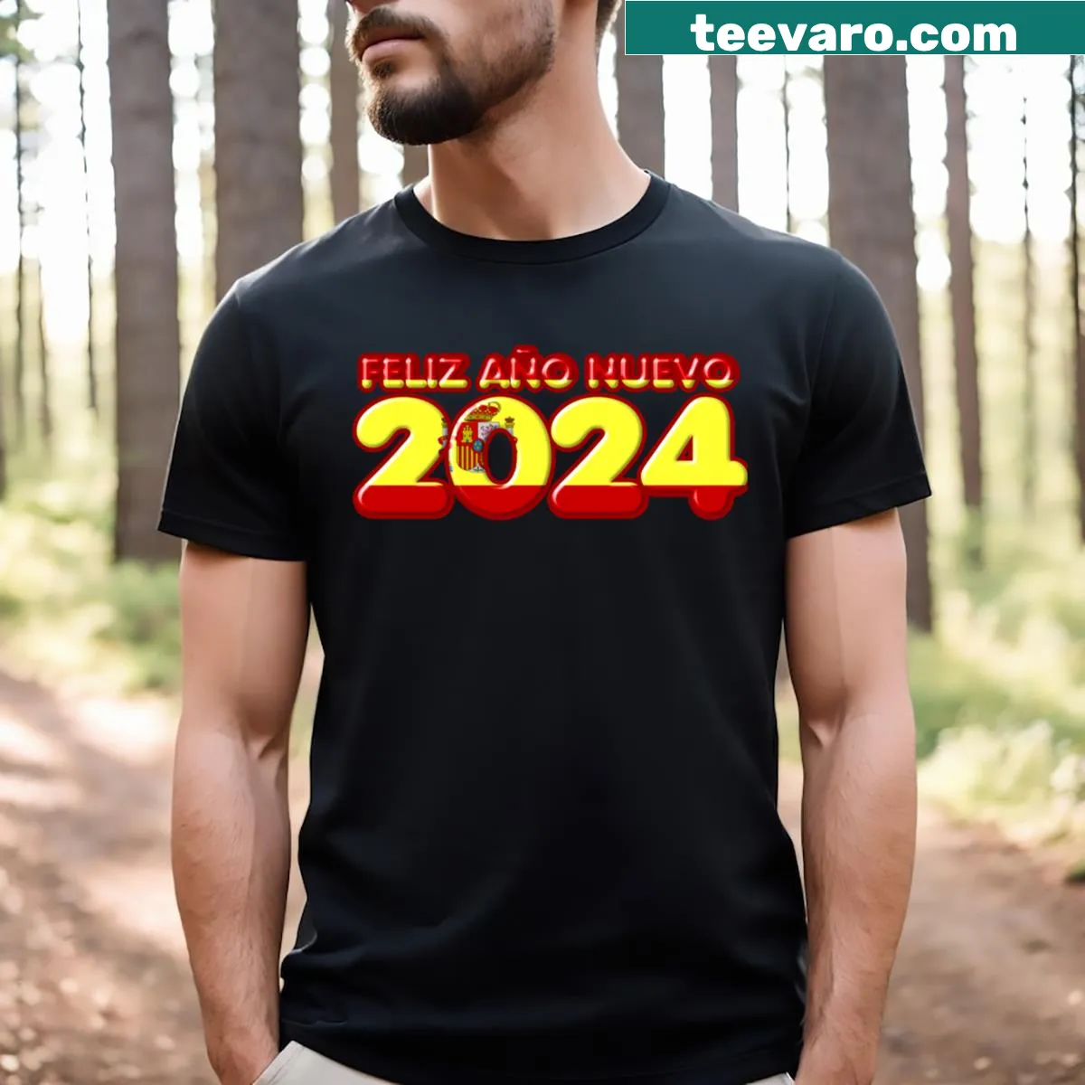T-shirt featuring Spain flag design for New Year celebrations — on a men's t-shirt
