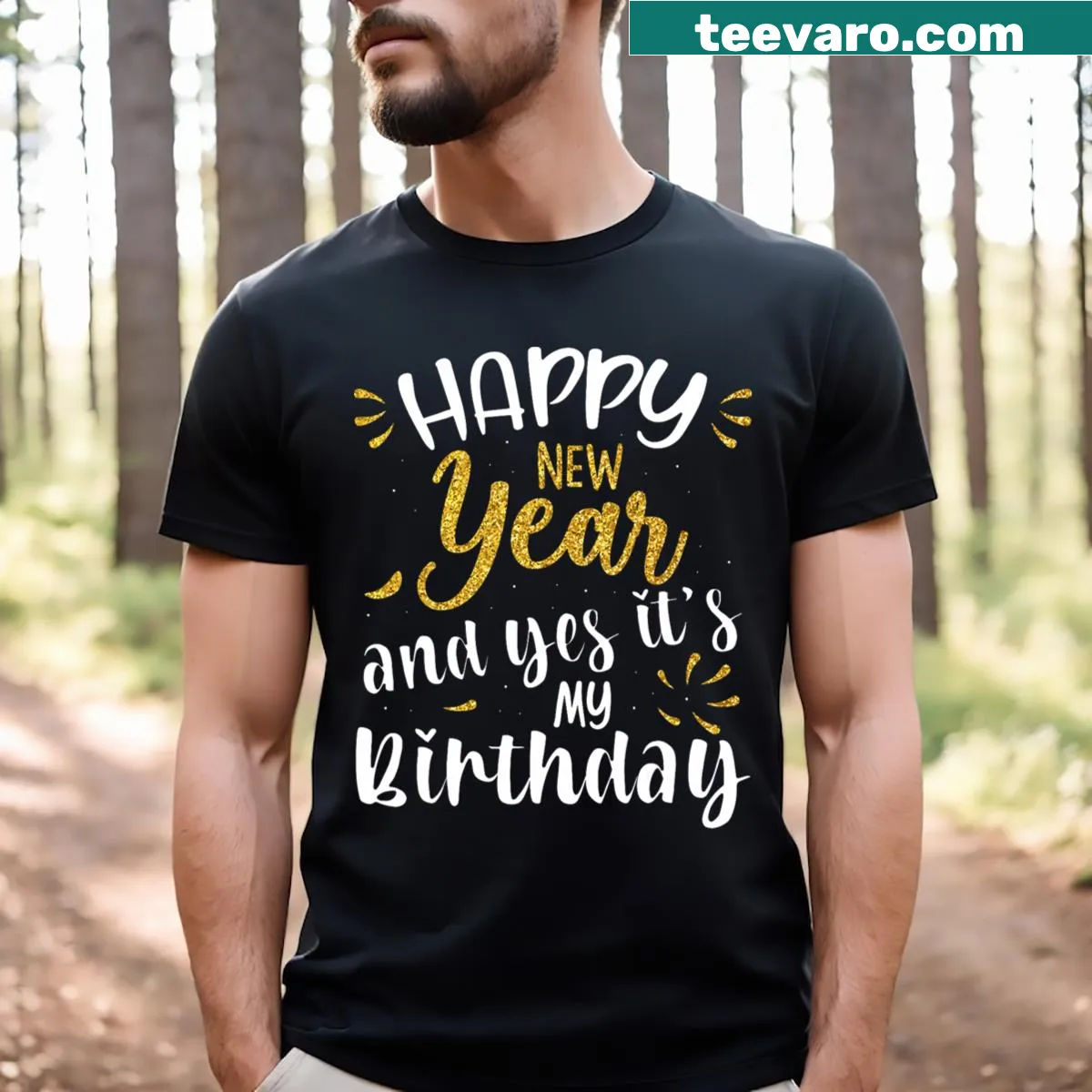 T-shirt celebrating New Year and birthday — on a men's t-shirt