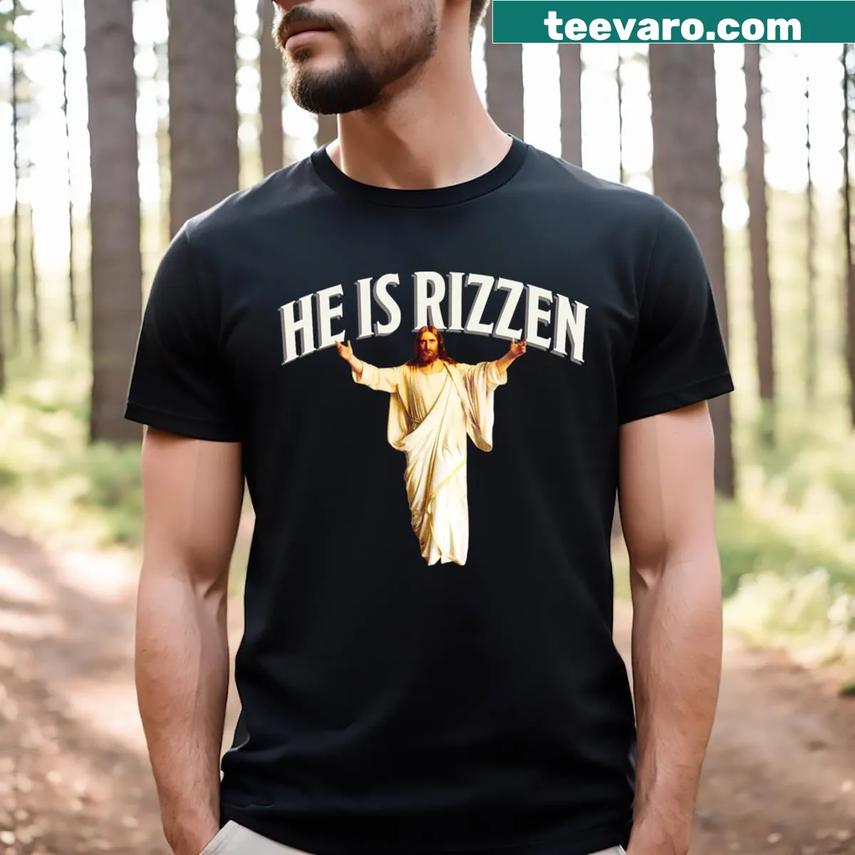 Humorous Christian T-shirt featuring a cross design — on a men's t-shirt