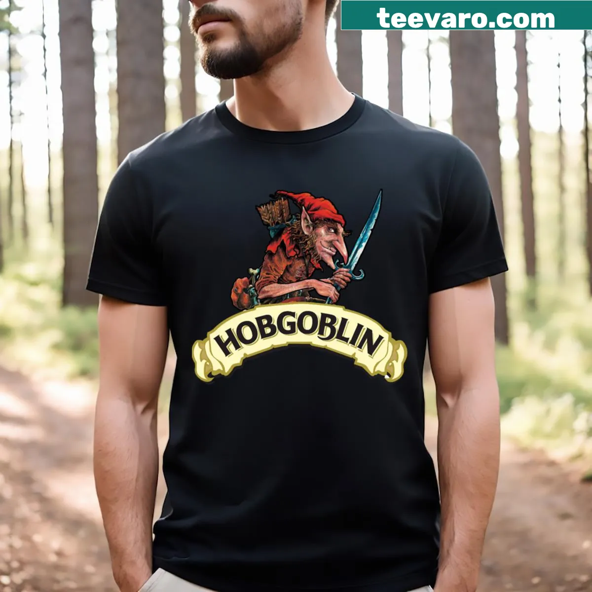 Hobgoblin logo T-shirt from Wychwood Brewery — on a men's t-shirt