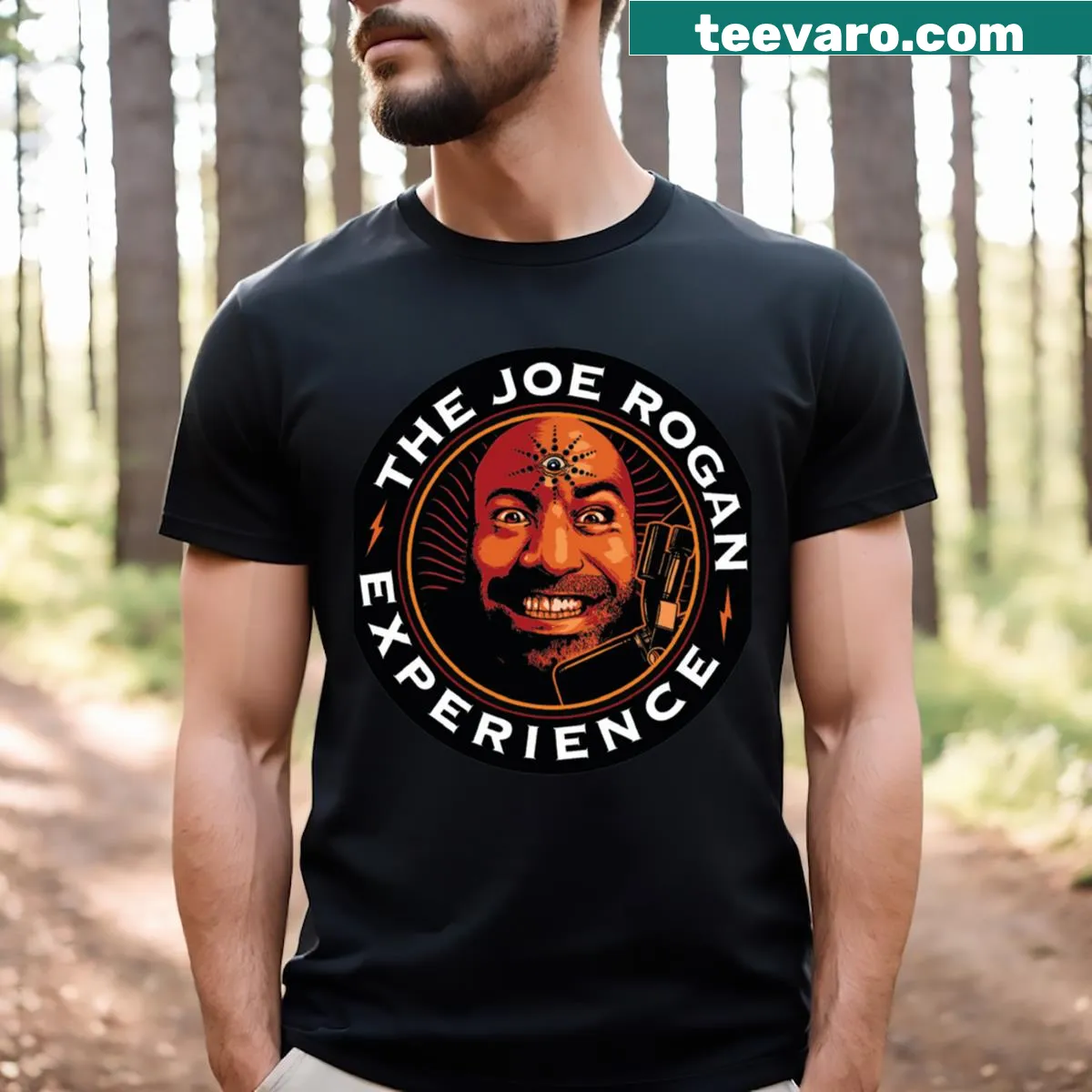 Joe Rogan Experience podcast logo T-shirt in minimalist style — on a men's t-shirt