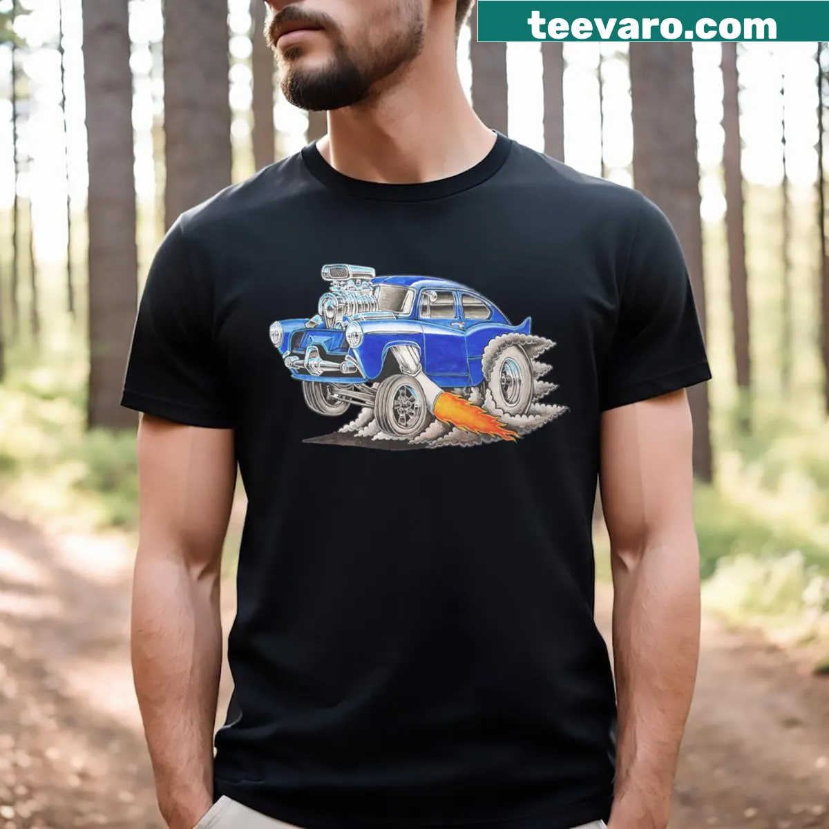 Graphic t-shirt featuring the classic Henry J car model design — on a men's t-shirt