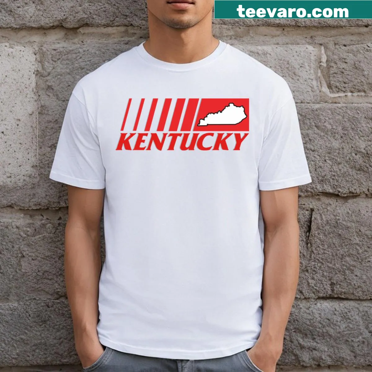 Kentucky Famous logo t-shirt featuring state-themed design elements — on a men's t-shirt