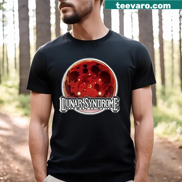 Lunar Syndrome logo T-shirt with an active moon graphic for astronomy fans