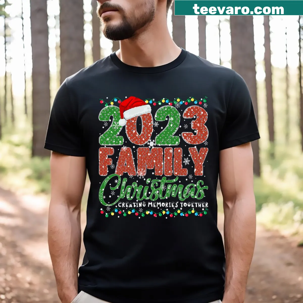 Illustrative family Christmas t-shirt for 2023 — on a men's t-shirt