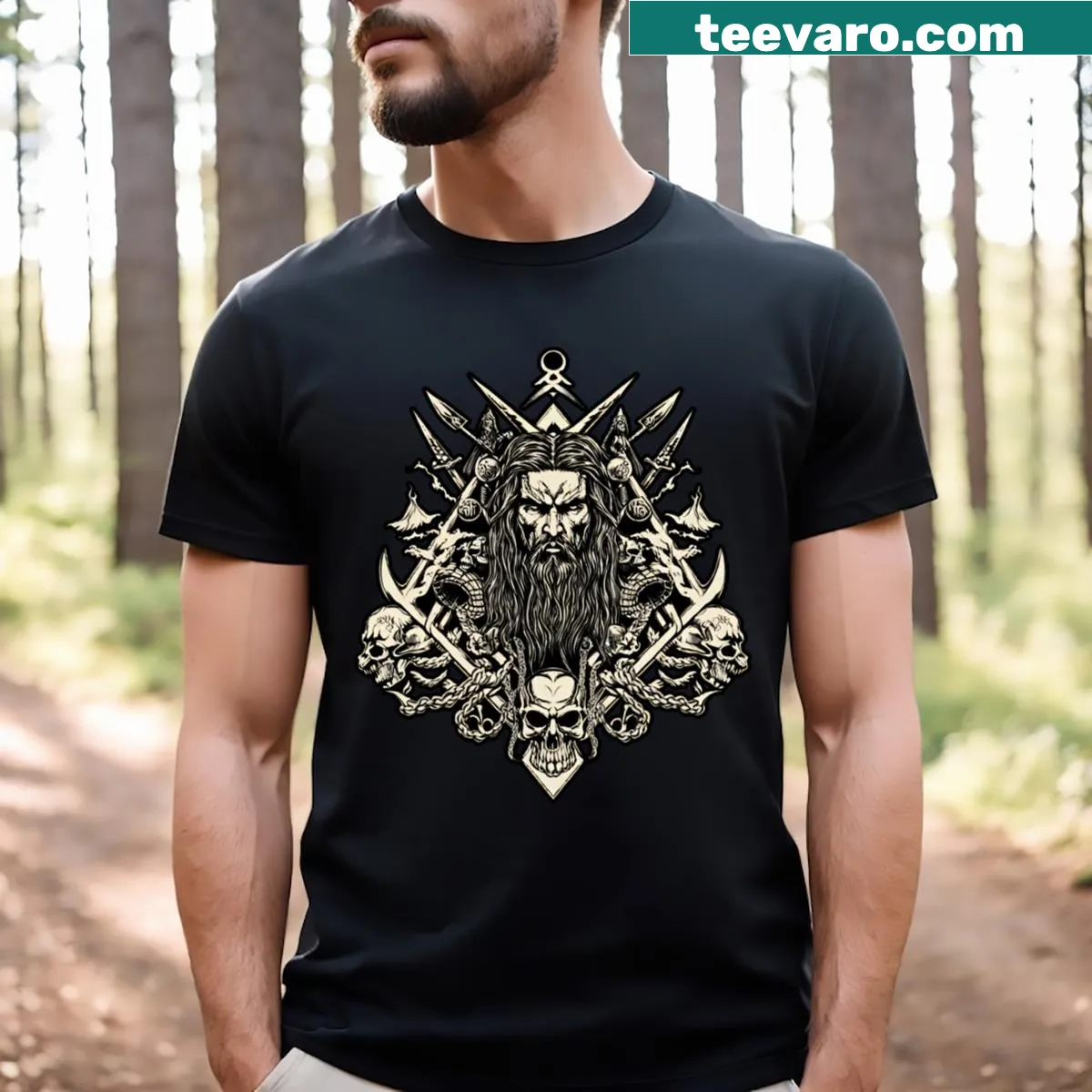Metal logo skull themed t-shirt for music enthusiasts — on a men's t-shirt