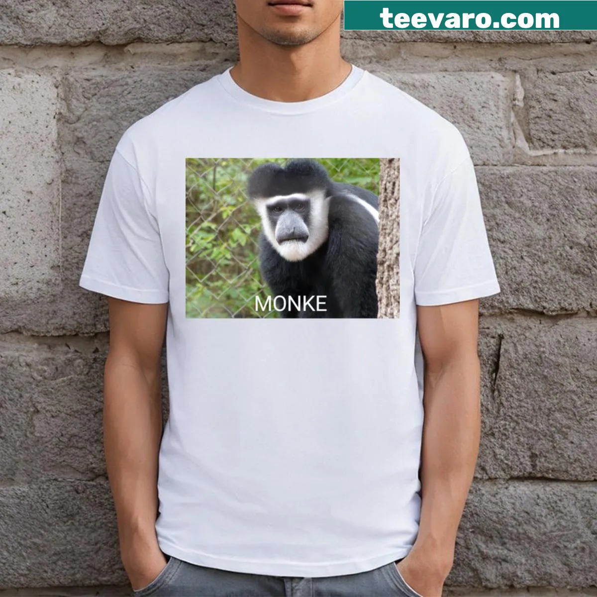 Playful 'Monke' text design on a t-shirt — on a men's t-shirt