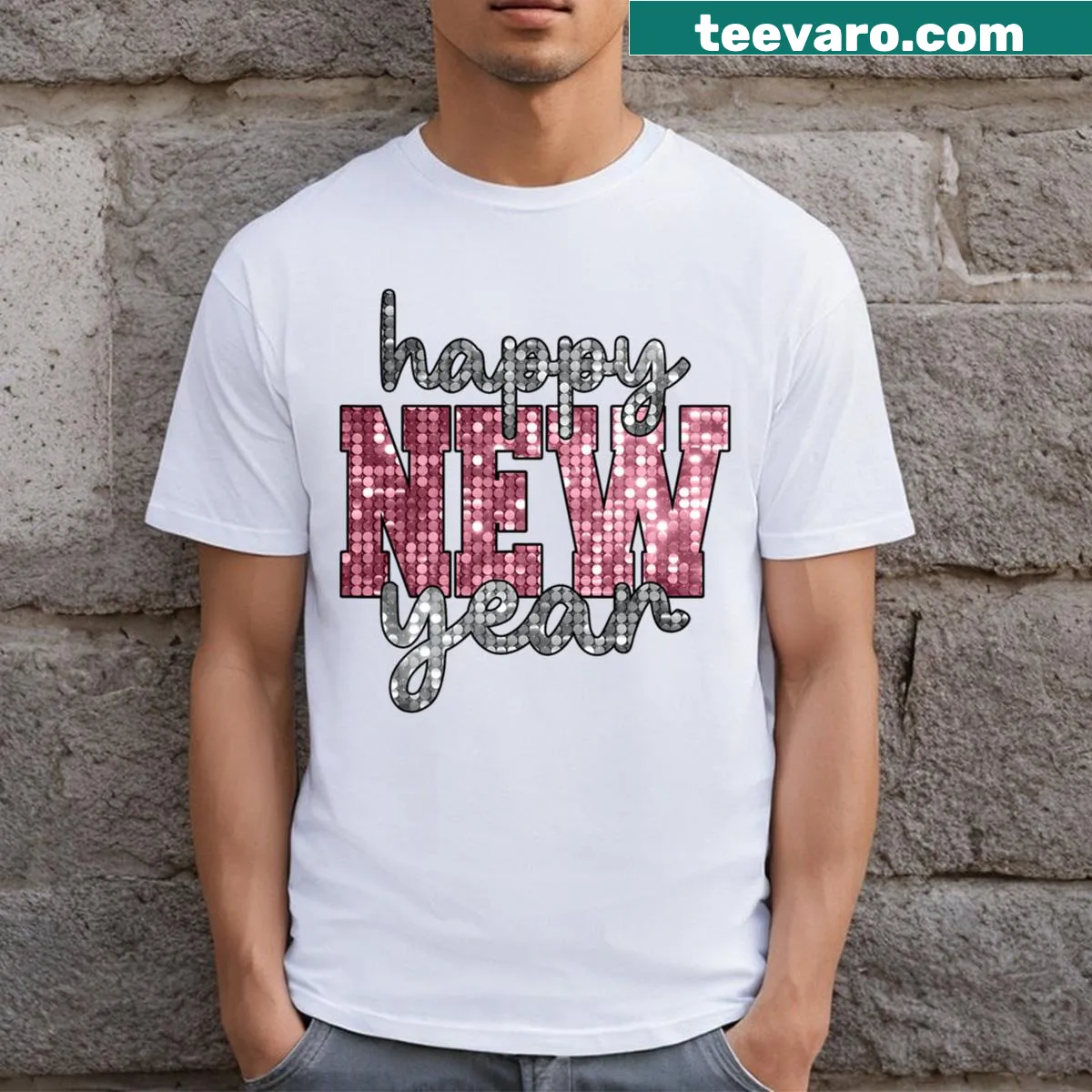 New Year's Eve T-shirt with 'Happy New Year 2024' graphic — on a men's t-shirt