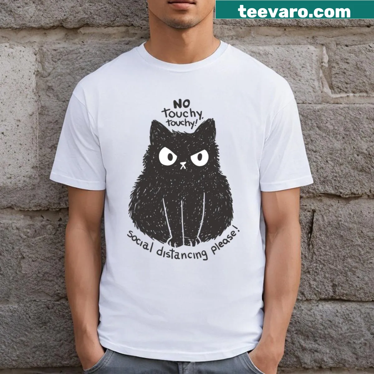 T-shirt with text 'Paws Off Distance Please' in fun typography — on a men's t-shirt