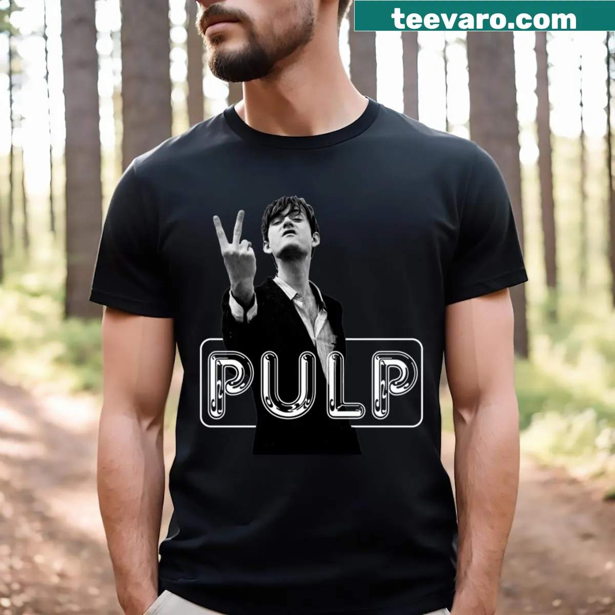 Distressed band logo T-shirt reflecting vintage music culture — on a men's t-shirt