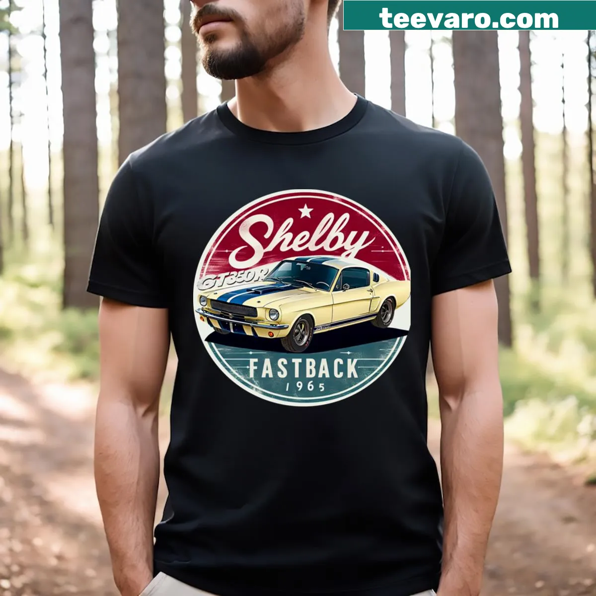 Shelby GT350R Fastback 1965 logo graphic T-shirt — on a men's t-shirt