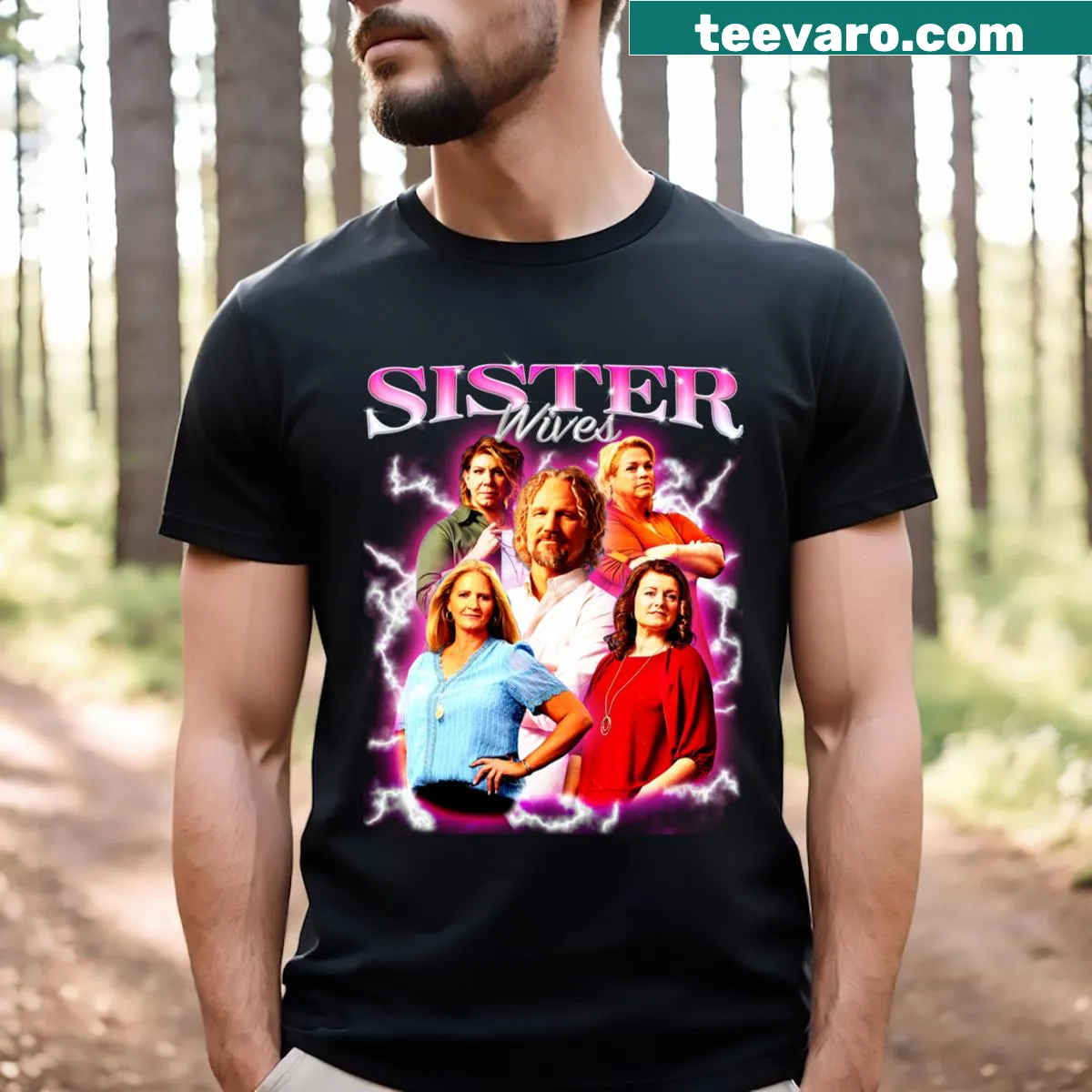 Bootleg design T-shirt celebrating sisterhood in a playful style — on a men's t-shirt