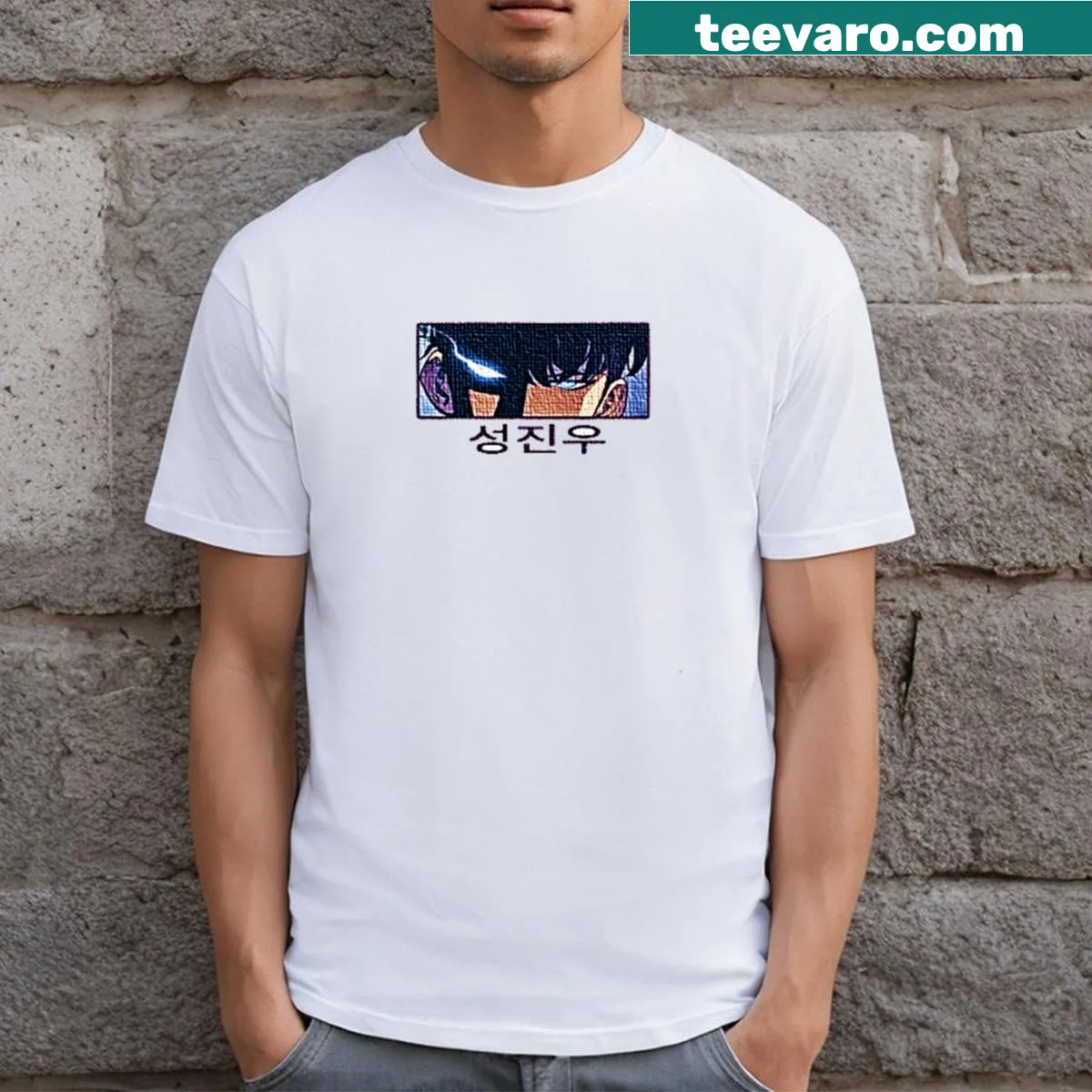 Fanart t-shirt featuring characters from Solo Leveling — on a men's t-shirt
