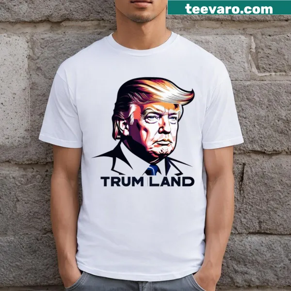 Playful T-shirt featuring a whimsical Trum Land graphic