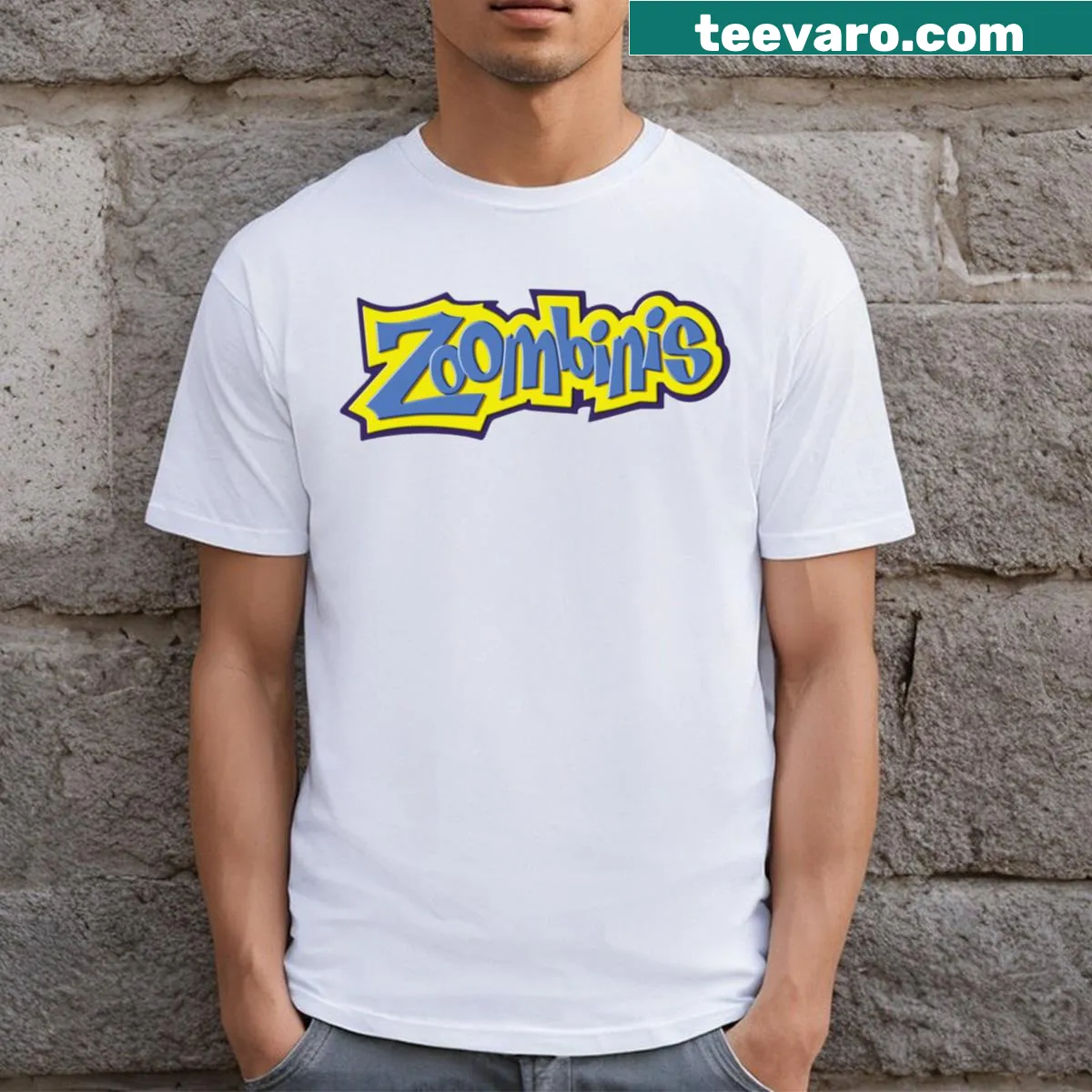 T-shirt featuring the Zoombinis game logo — on a men's t-shirt