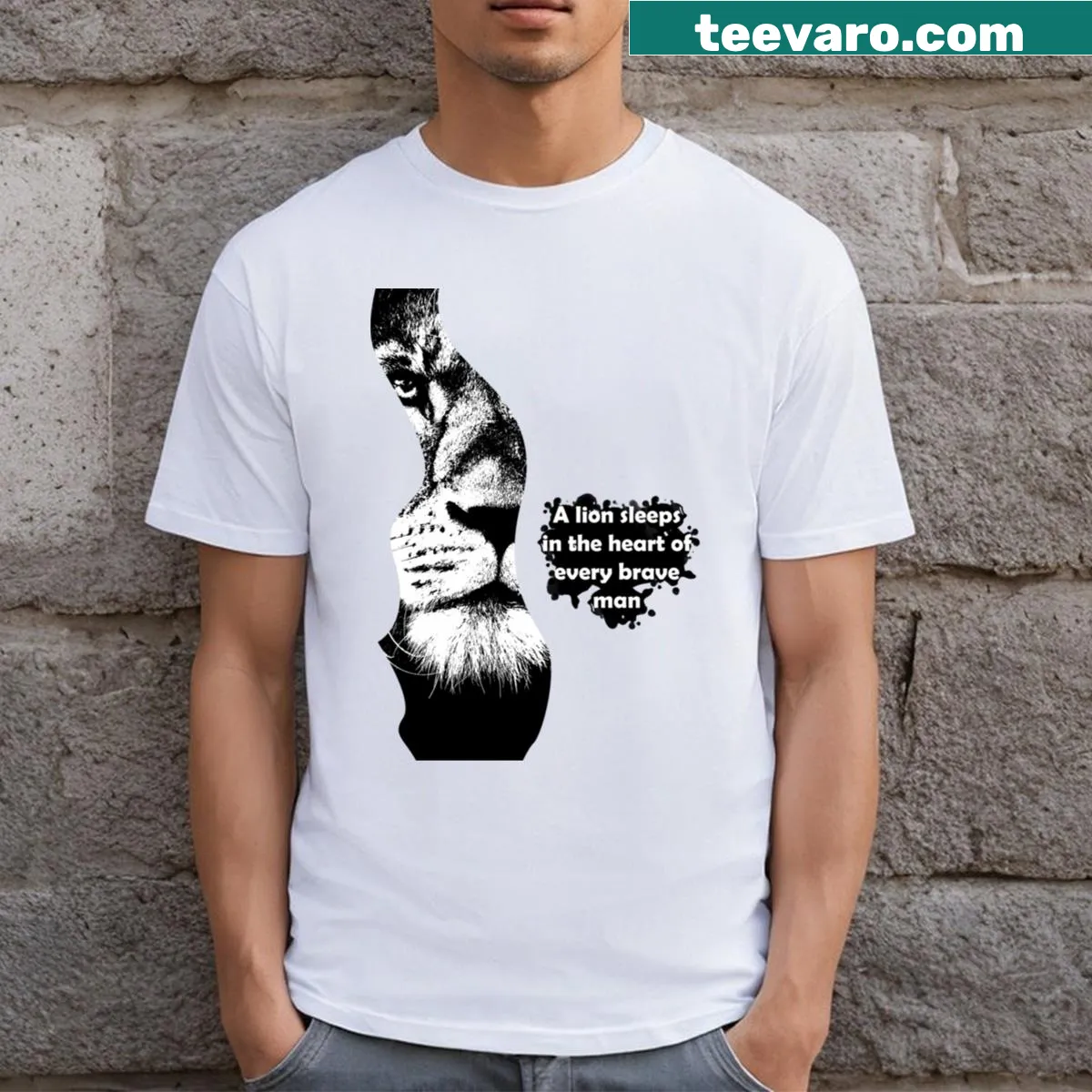 Illustration of a sleeping lion on a tranquil background — on a men's t-shirt